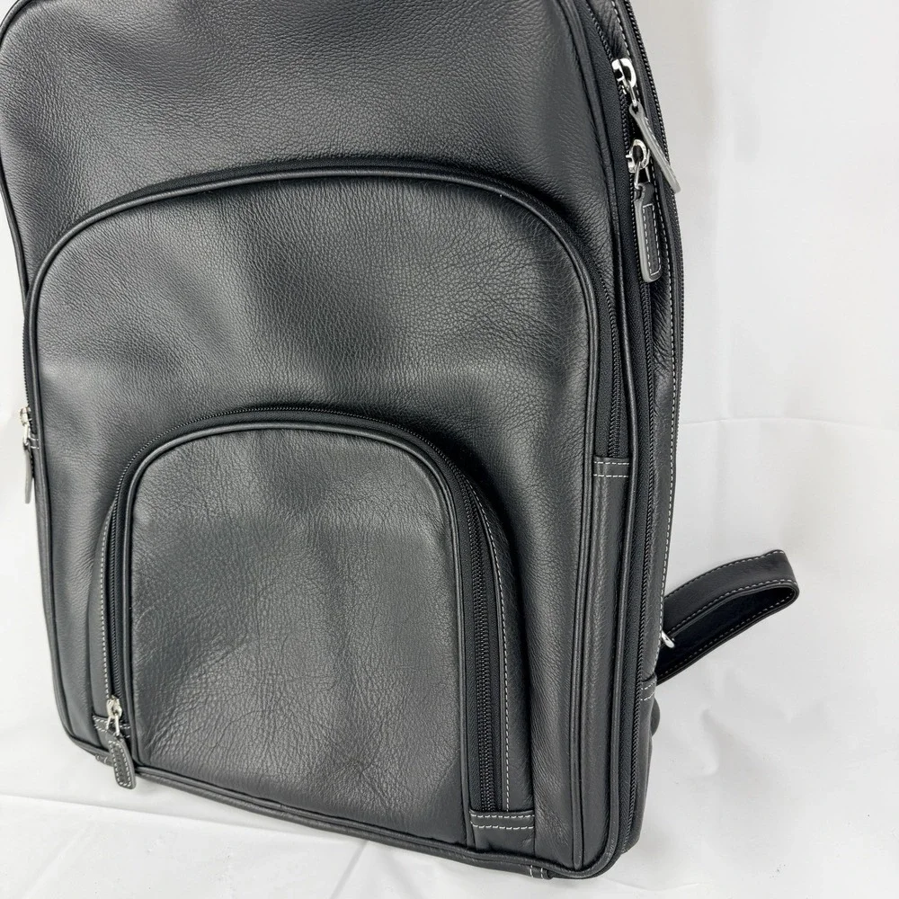 NWOT RARE Levenger Leather Laptop Bag Backpack Black 16x14 Zipper Straps